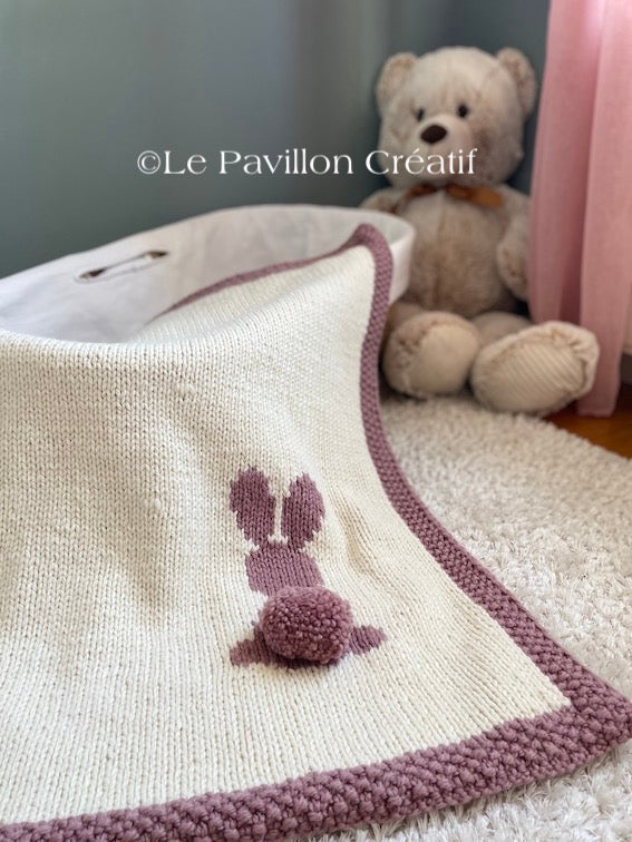 couverture-tricot-lapin-bébé-couffin-laine